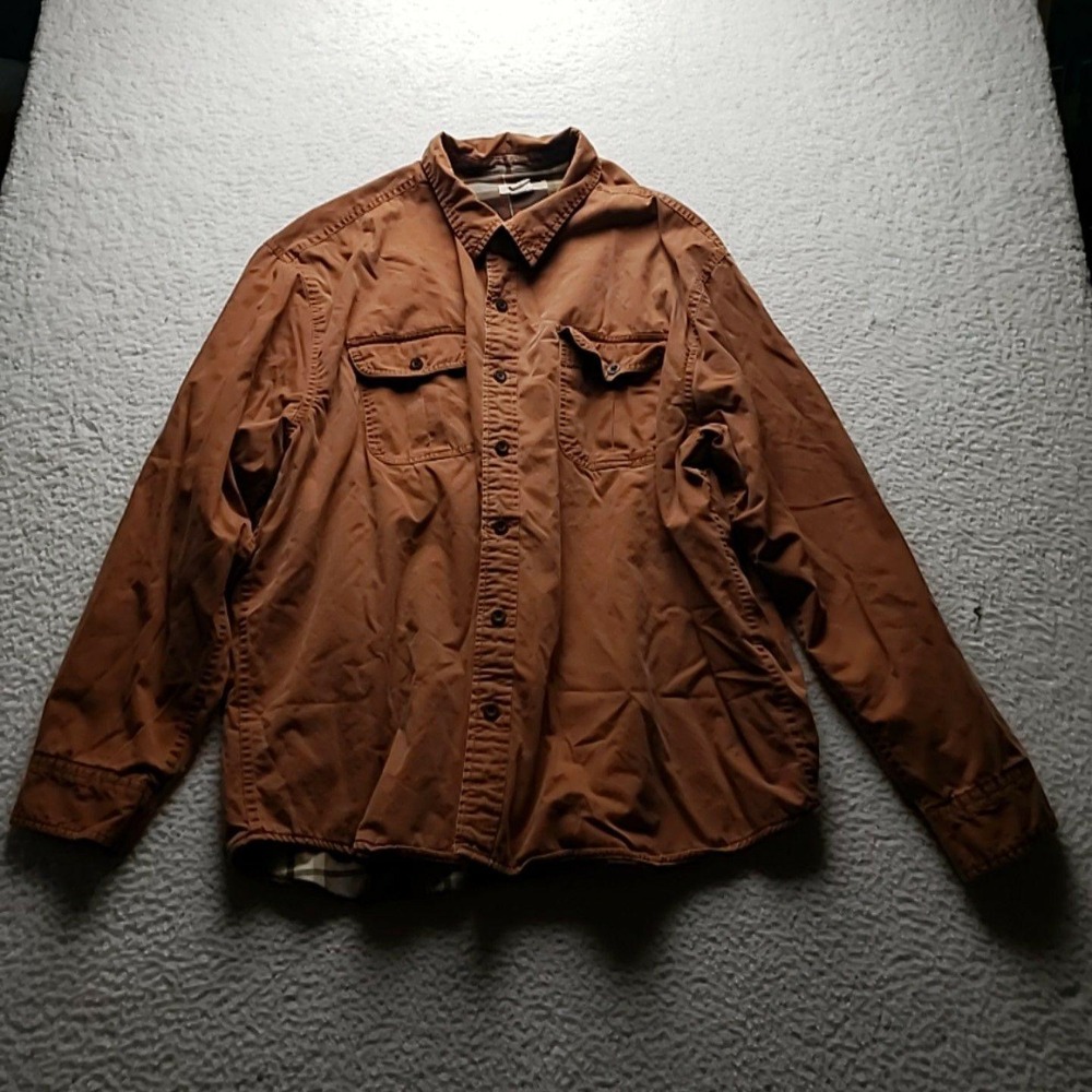 Ruff Hewn Shirt Mens 2XL Brown Solid Long Sleeve Flannel Lined Button Up Casual